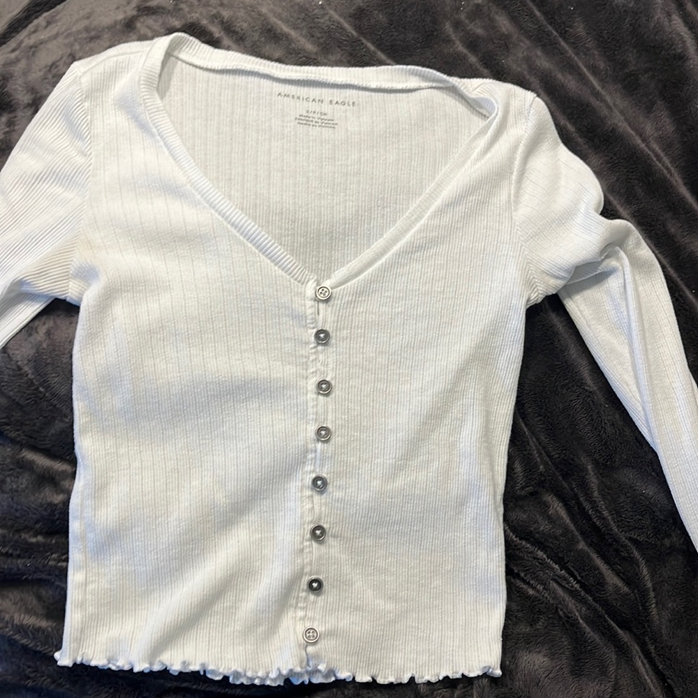 long sleeve American eagle button up tee